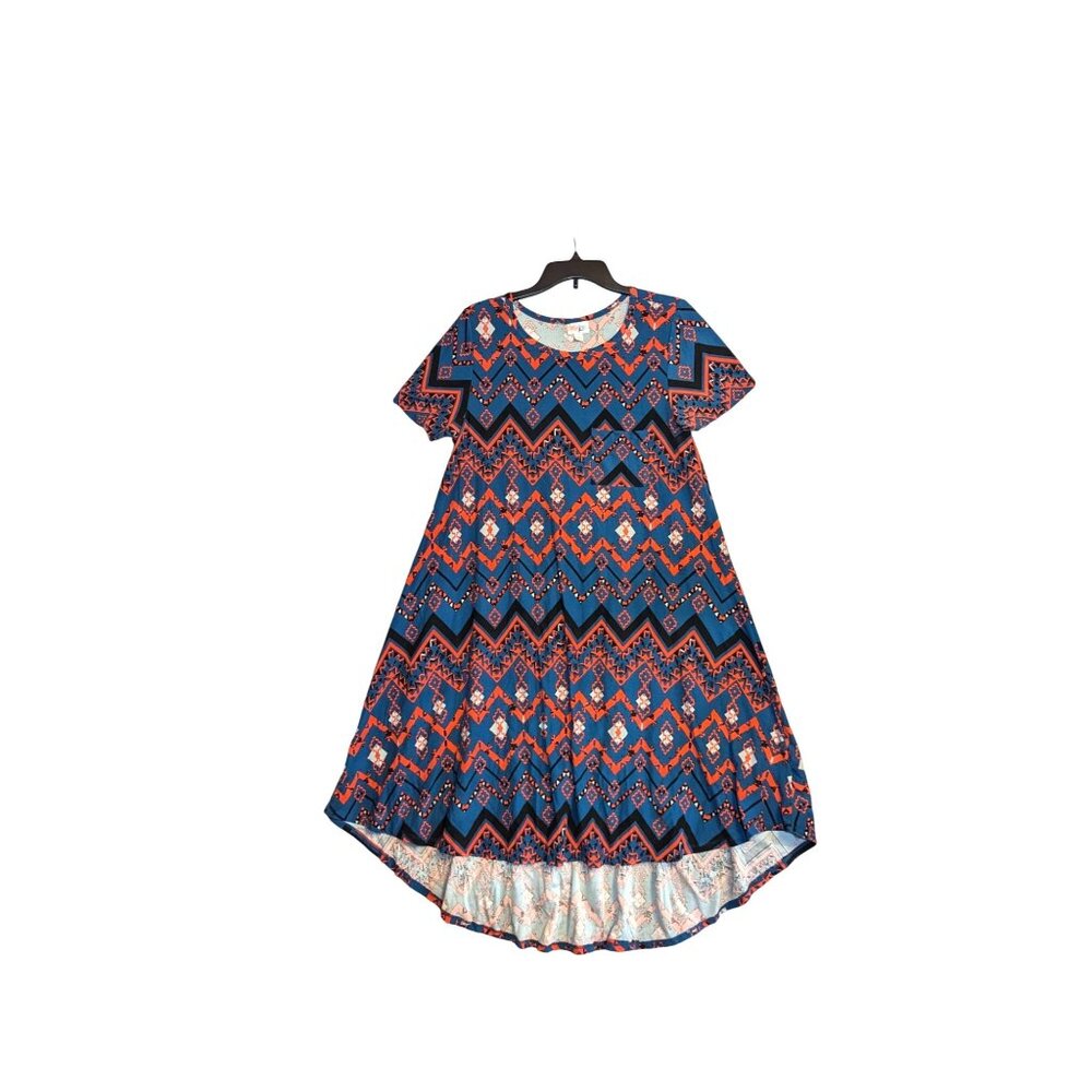 Lularoe Carly S Blue & Orange Geometric Print Hi-Low Dress